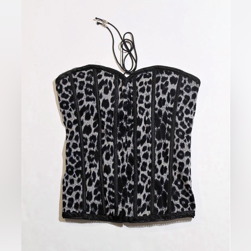 Leopard Print Strapless Corset Bodysuit - Black & Gray